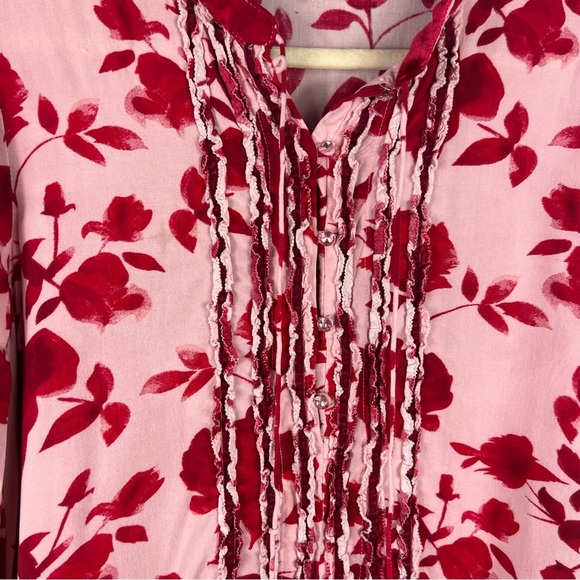 Matilda Jane Size M Miri Floral Print Pleated Blouse Long Sleeve Red Casual Top - Picture 10 of 11